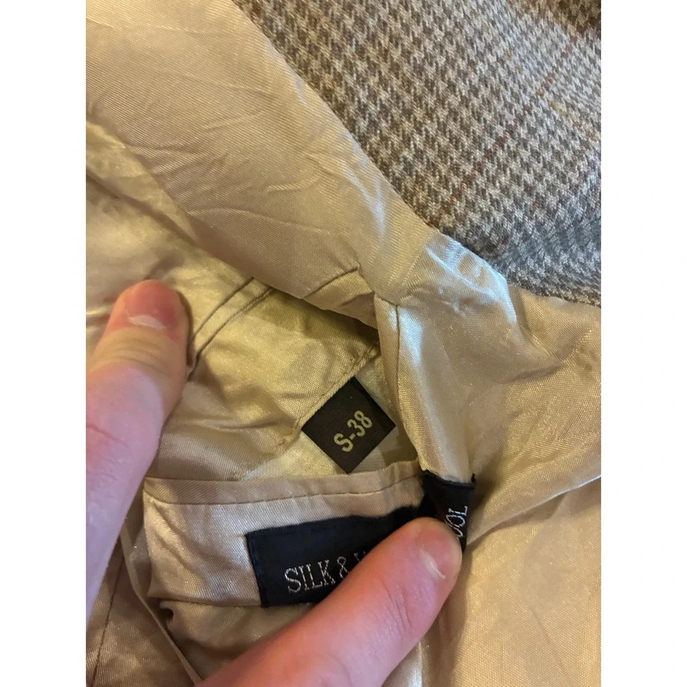 Gianfranco Ruffini Silk Worsted Wool Houndstooth Blazer Tan Brown Mens 38 S